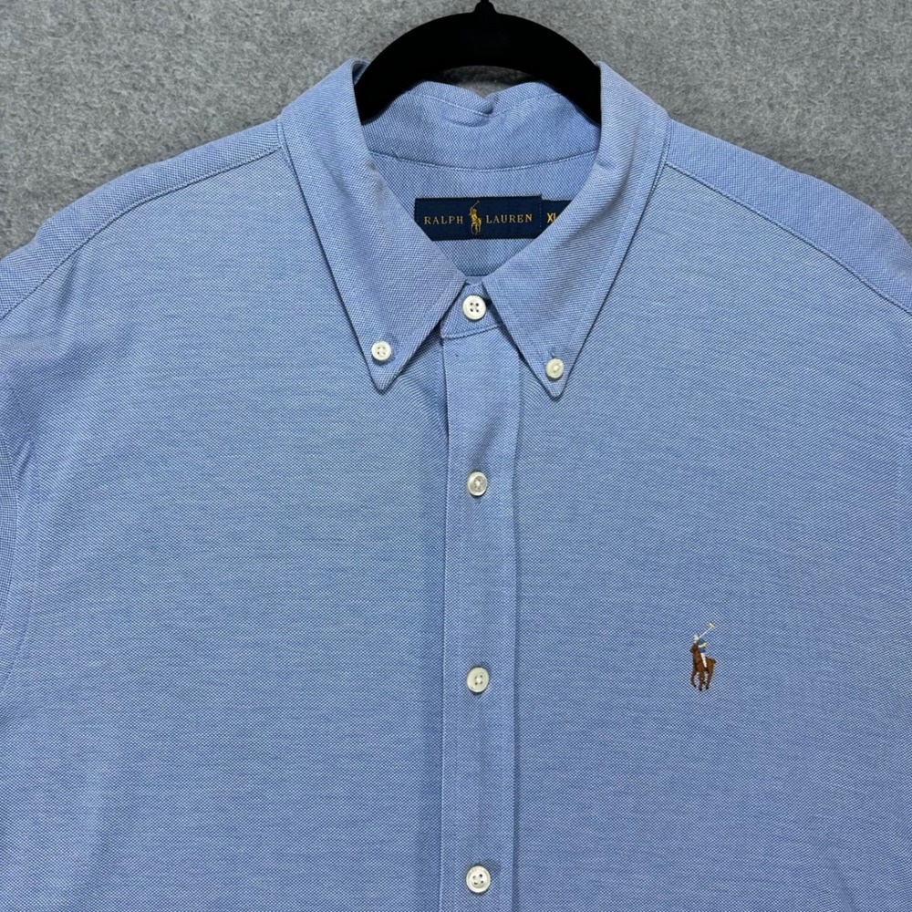 Ralph Lauren Button Down Shirt Mens XL Blue Pique Preppy Classic